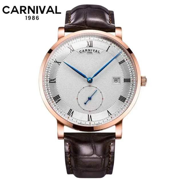 Carnaval marque montres de luxe pour hommes mode étanche or Rose argent calendrier automatique mécanique montre-bracelet Reloj Hombre