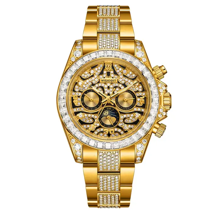 WISHDOIT – montre mécanique de luxe en or incrustée de diamants, mouvement de synchronisation, en ac