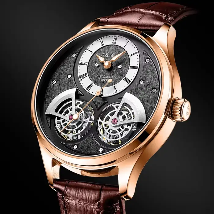 AILANG Montre mécanique pour hommes avec double tourbillon