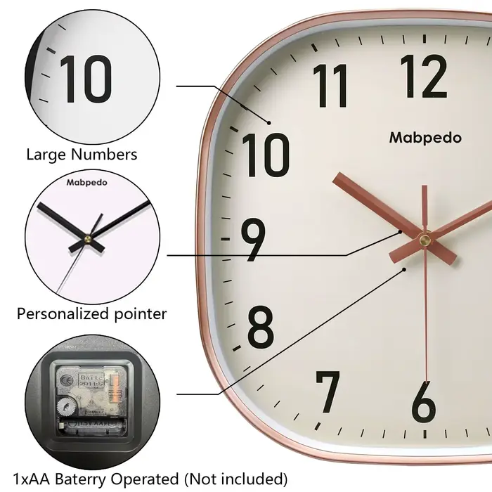 Horloge murale carrée en quartz de 8 pouces