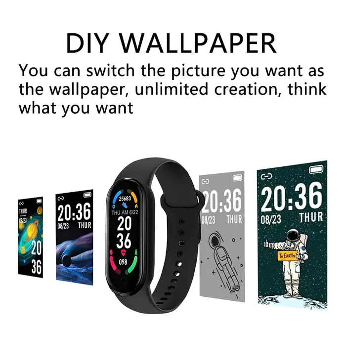 M6 montre intelligente hommes femmes Fitness sport Bracelet intelligent IP67 Bluetooth musique fréquence cardiaque prendre des photos Smartwatch pour Xiaomi