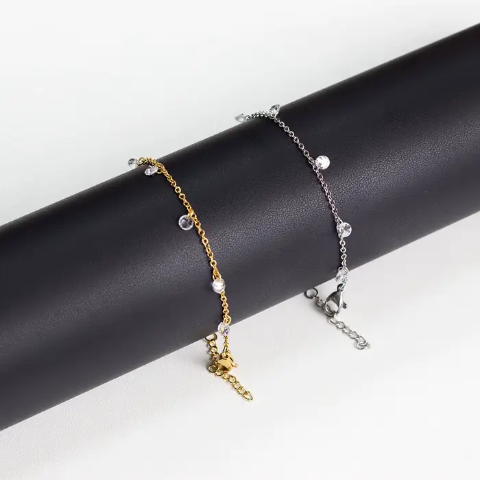 Bracelets de luxe en acier inoxydable pour femmes plaqué or couleur argent charme cubique zircone lien chaîne