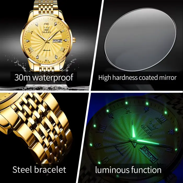 OLEVS Top marque automatique mécanique hommes montre cadran fileté étanche bracelet en acier inoxydable classique