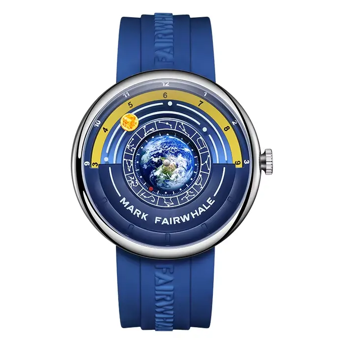 Mark Fairwhale Montre à quartz pour homme avec cadran sur le thème de la Terre unique, bracelet en s