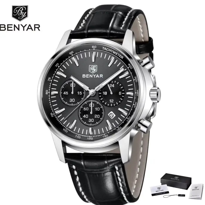 Benyar montres de luxe pour hommes Date chronographe Lrather homme montre étanche lumineux Sport mil