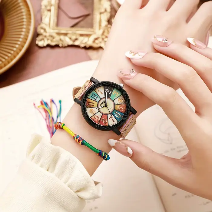 2 pièces/ensemble montre pour femme Vintage Bracelet en cuir analogique Quartz