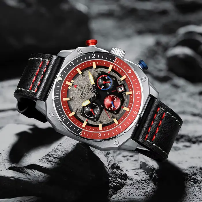 NAVIFORCE sport multifonction étanche montres pour hommes mode cuir marque de luxe Quartz analogique lumineux carré montre-bracelet