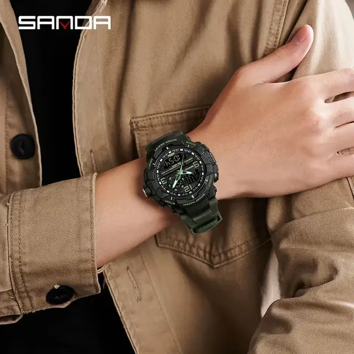 Montre SANDA Hommes Sport Chronomètre Alerte Numérique Double Affichage Quartz Waterproof Occasions Spéciales