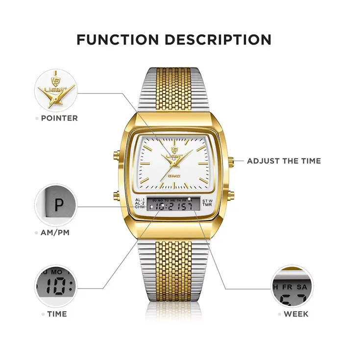 LIEBIG montres à Quartz numériques de luxe pour hommes femmes mode décontracté double affichage temps sport semaine 3Bar
