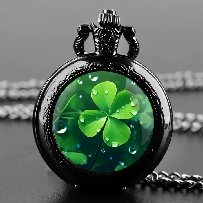 Montre de poche à quartz avec dôme en verre trèfle à quatre feuilles