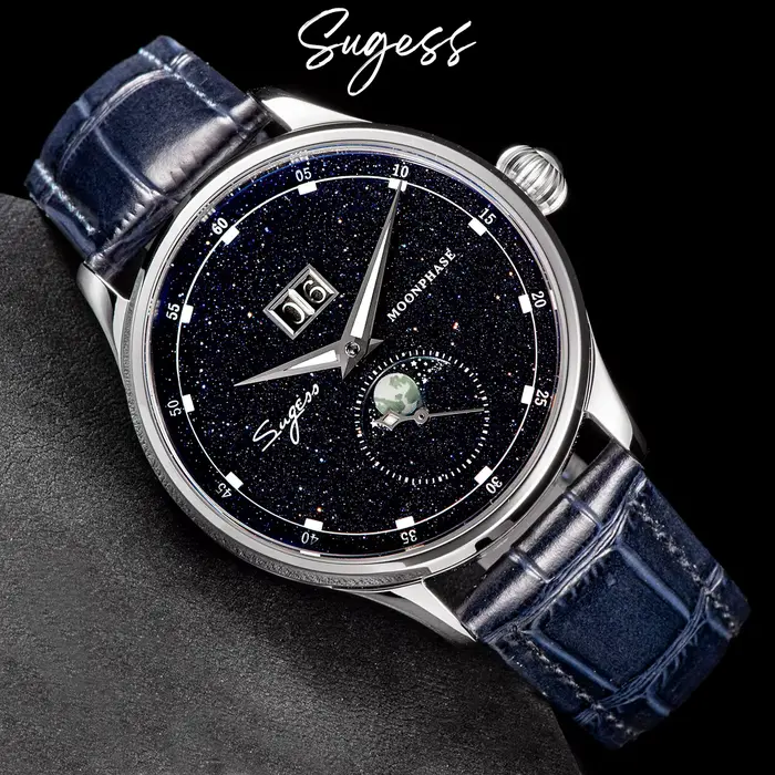 Sugess montre pour hommes édition limitée phase de lune boîtier en acier inoxydable 316L Tianjin ST2