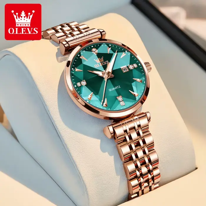 OLEVS 5536 femme montre à Quartz de luxe or Rose bracelet en acier losange verre dames montre-bracelet Date automatique