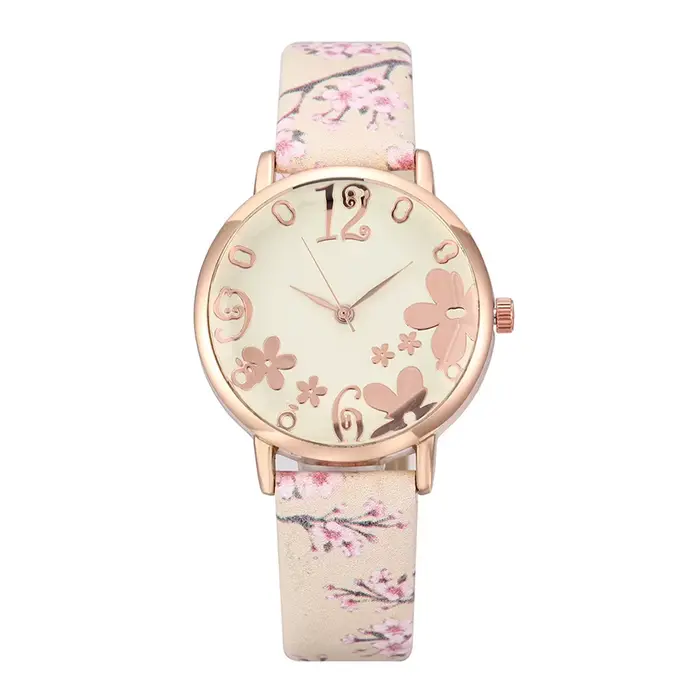 Montre pour femmes avec des fleurs colorées, petite ceinture imprimée fraîche, montre à Quartz pour 