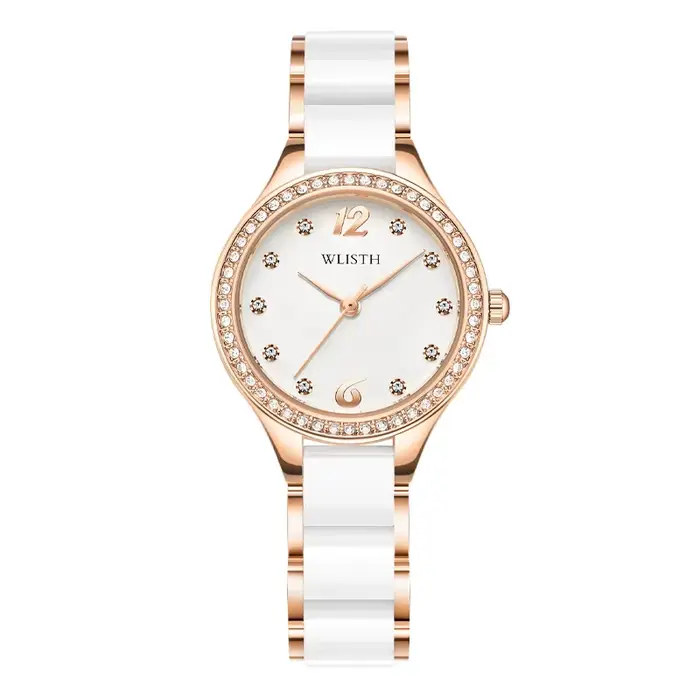 Montre-bracelet en céramique blanche pour femme, montre-bracelet en diamant, biscuits exquis, célèbr