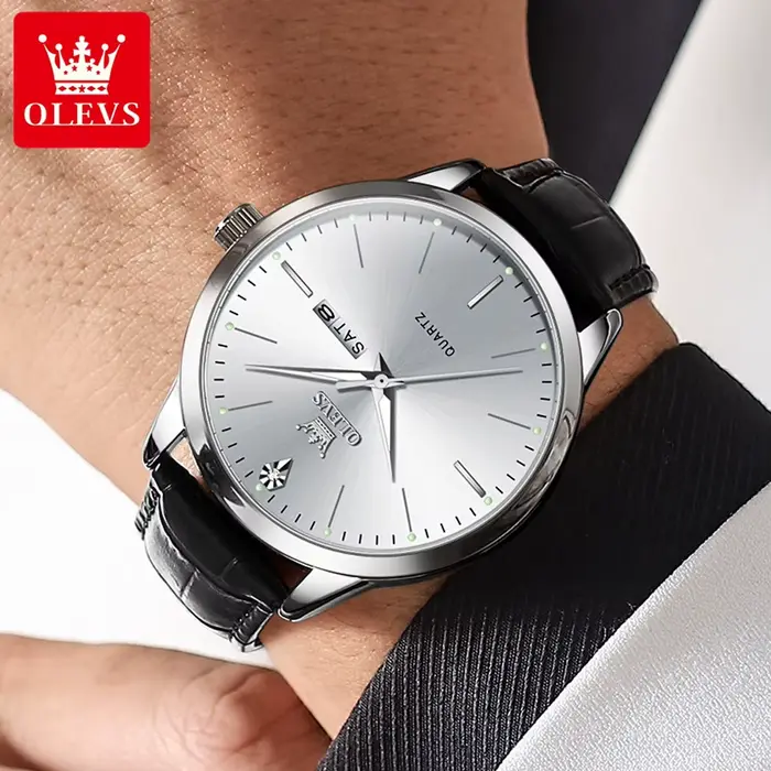 Montre à Quartz Étanche avec Bracelet en Cuir pour Homme
