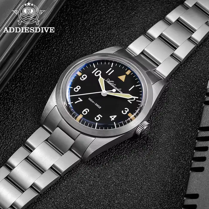 ADDIESDIVE 36mm AD2502 montre pour hommes 100M étanche en alliage de titane VH31 mouvement bulle miroir verre lumineux montres à Quartz