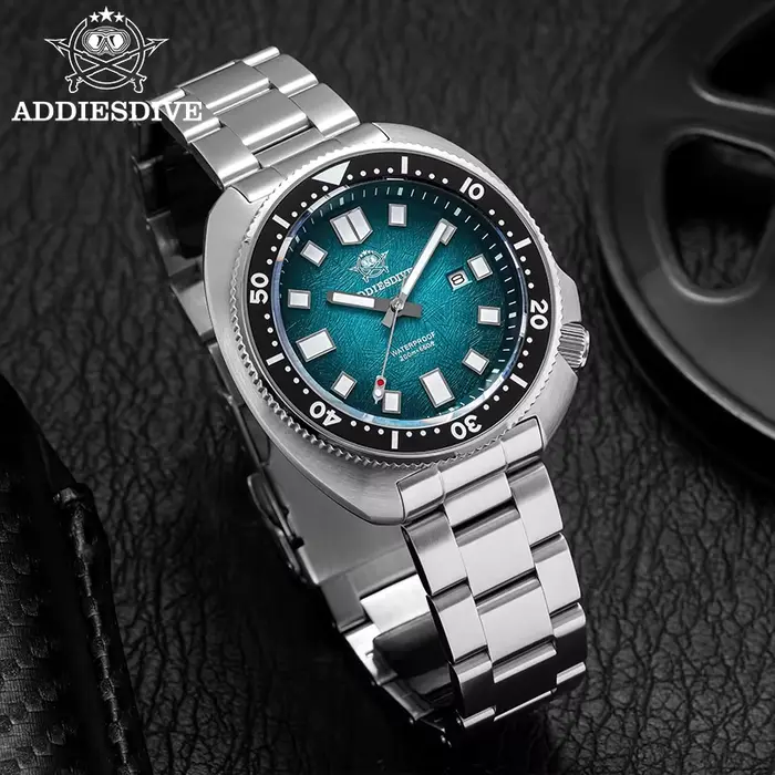 ADDIESDIVE hommes montre verre saphir AR enduit montres à Quartz lumineux 200m étanche tortue plongeur