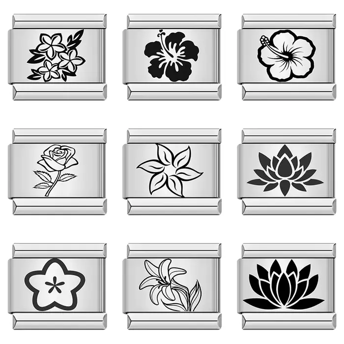 URING créateur de mode Rose Lily lotus fleur breloque liens italiens ajustement 9mm Bracelet en acier inoxydable bricolage fabrication de bijoux