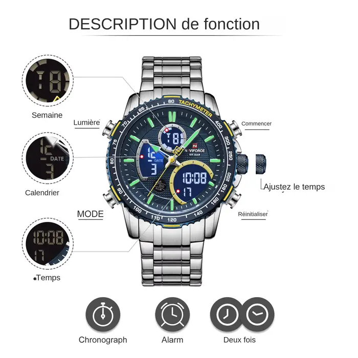 NAVIFORCE – Montre-bracelet de sport à grand cadran pour homme