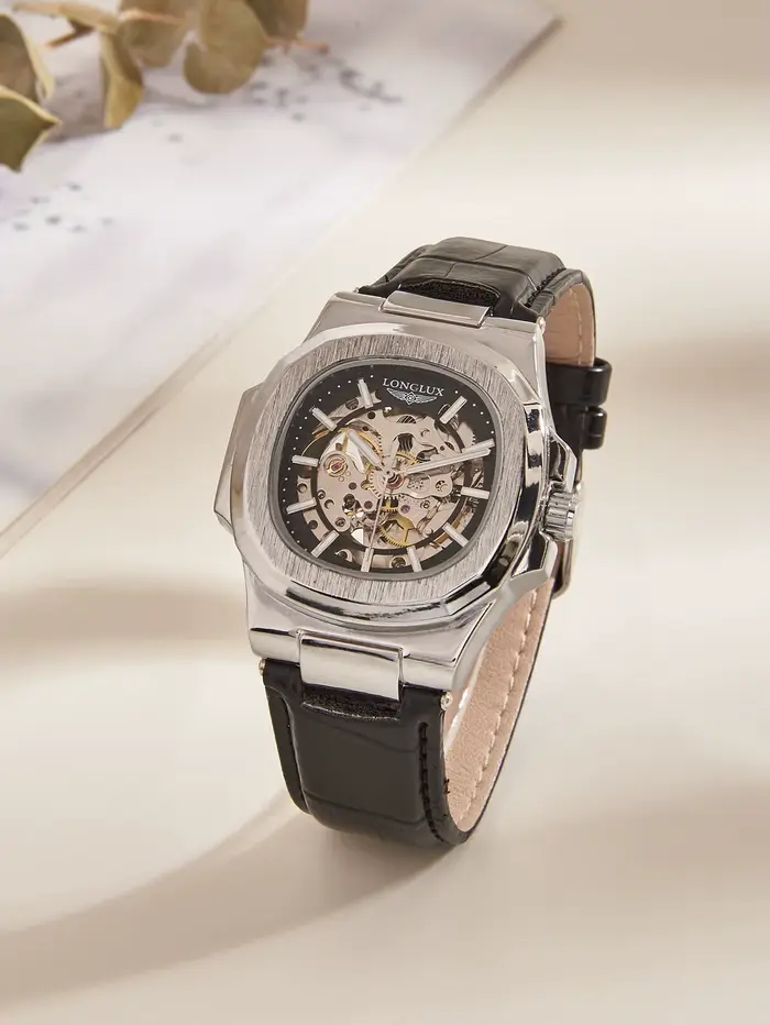 Montre automatique pour homme, étanche, simple, de luxe, mécanique, squelette, en cuir, pour les loi