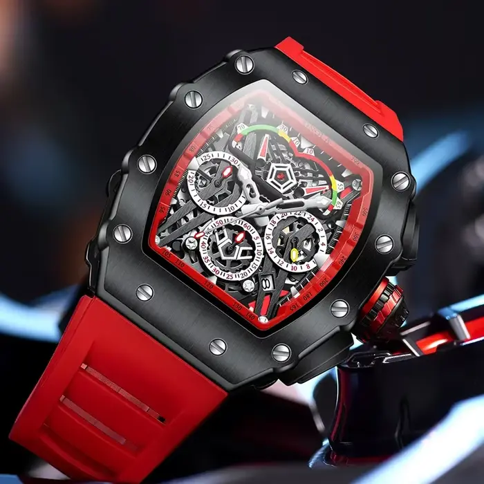 ONOLA 6827 Unique Type de baril montre à Quartz pour hommes calendrier de mode étanche bracelet en Silicone montres pour homme Relojes Para Hombres