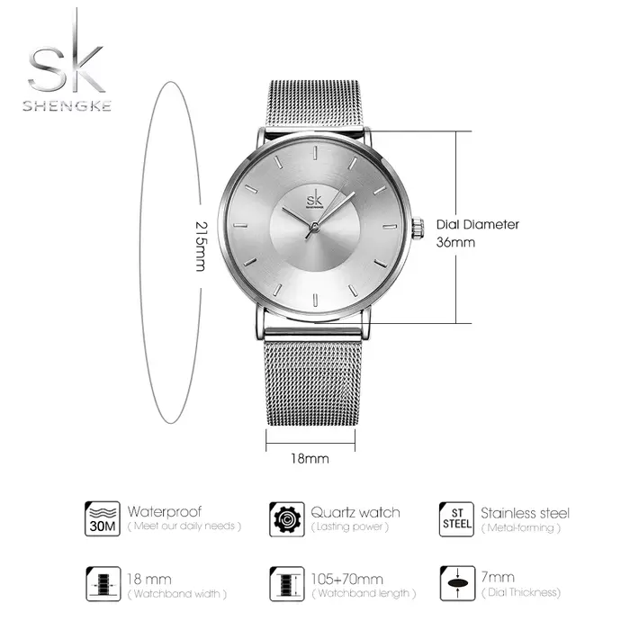 Shengke-Montre à quartz noire pour femmes