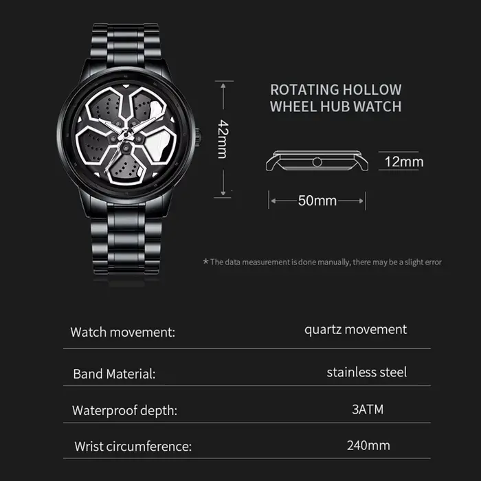 VA VA VOOM marque hommes roue créative platine montre en acier inoxydable noir mouvement à Quartz 42mm étanche sport cadeau montre-bracelet