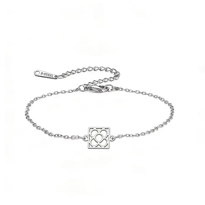 Bracelet fleur HIPEE Barcelone en acier inoxydable plaqué or, bijou cadeau pour femmes et hommes