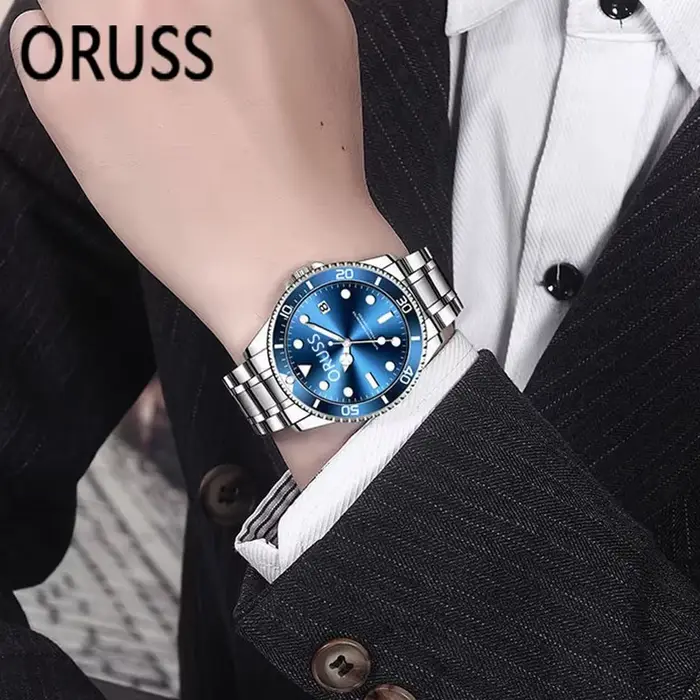 ORUSS Nouvelle Montre Homme d'Affaires 40mm Classique avec Lunette Rotative Série Plongée Étanche Lumineuse Calendrier