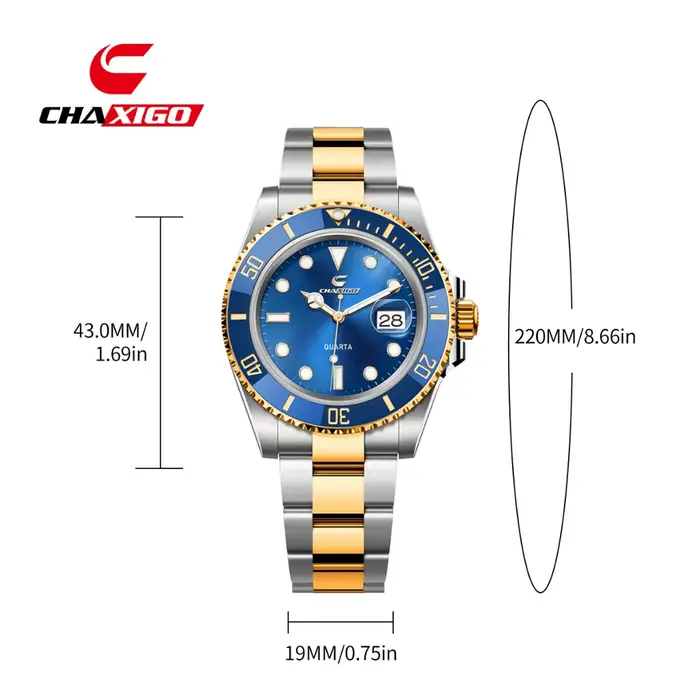 CHAXIGO Montre pour homme en acier inoxydable de style fantôme vert classique avec finition lumineuse et résistance à l'eau