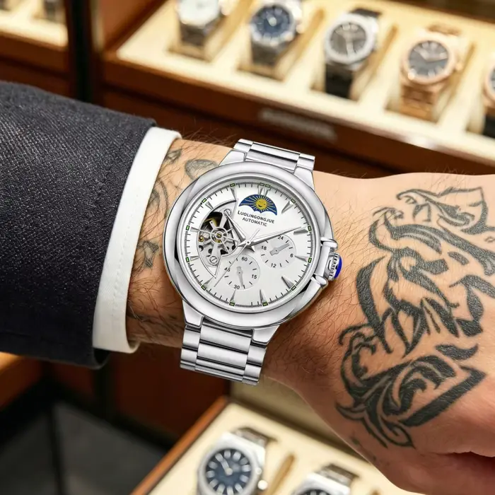 Montre mécanique automatique squelette haut de gamme pour homme