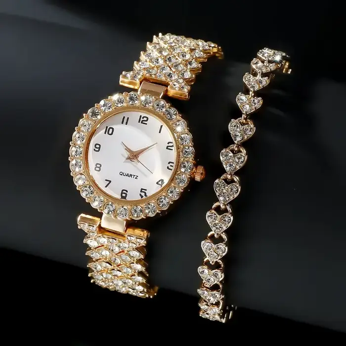 Décontracté dames Quartz montre-Bracelet Bracelet ensemble 2 pièces