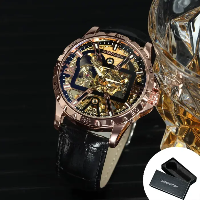 AOKULASIC-Montres mécaniques Seton pour hommes, modules de mode, boîtier en or rose, aiguilles shoes