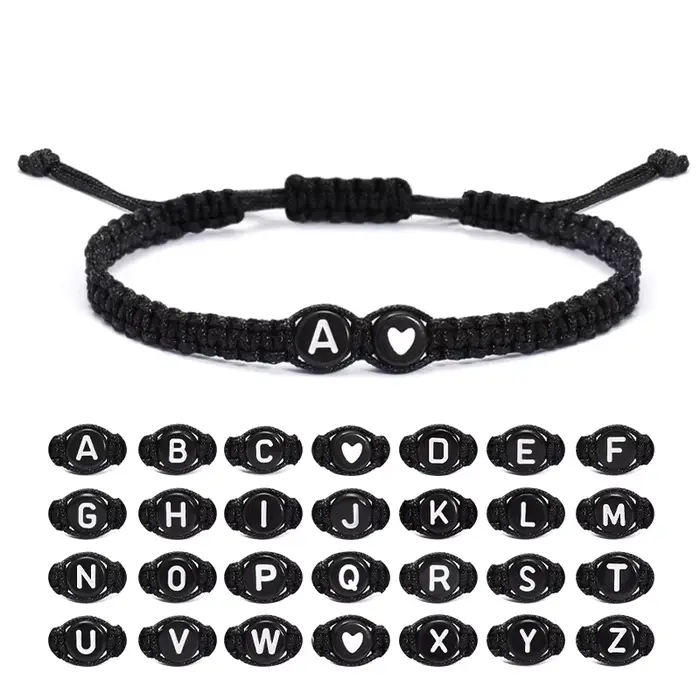 26 lettres initiales coeur Bracelets à la main réglable A-Z nom tressé