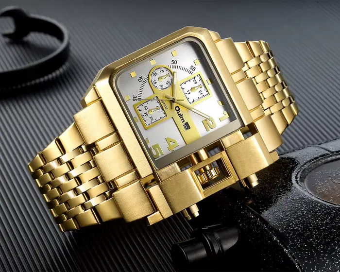 Oulm-Montre de marque de luxe en acier inoxydable pour homme
