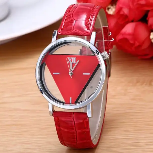 Montre à Quartz triangulaire en cuir bleu pour femmes