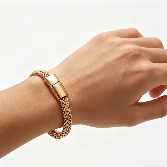 Bracelet en acier inoxydable tressé double rangée