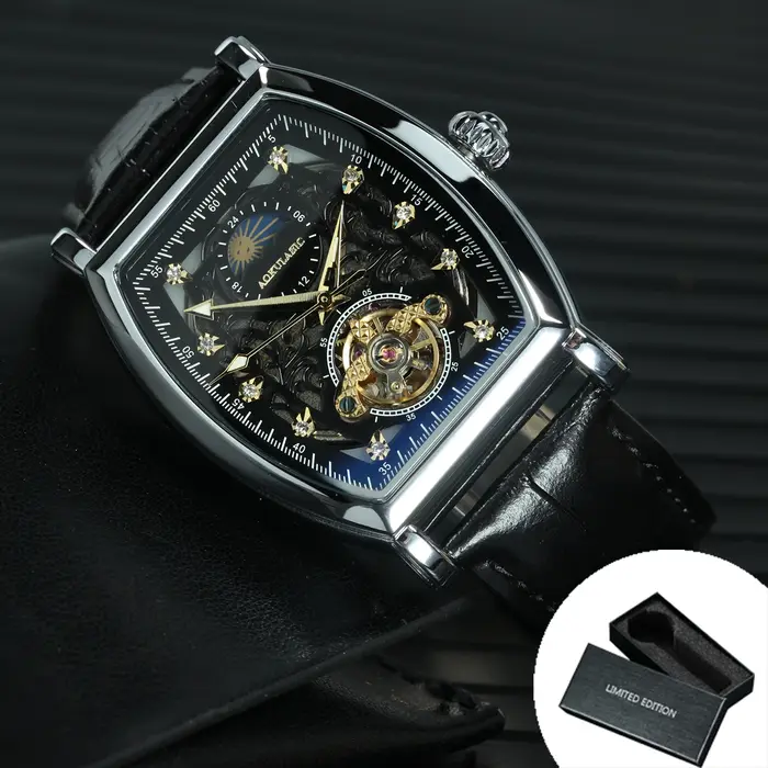Montres automatiques mécaniques squelette glacées AOKULASIC Tourbillon pour hommes