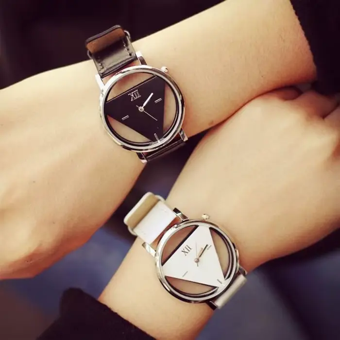 Montre à Quartz triangulaire en cuir bleu pour femmes