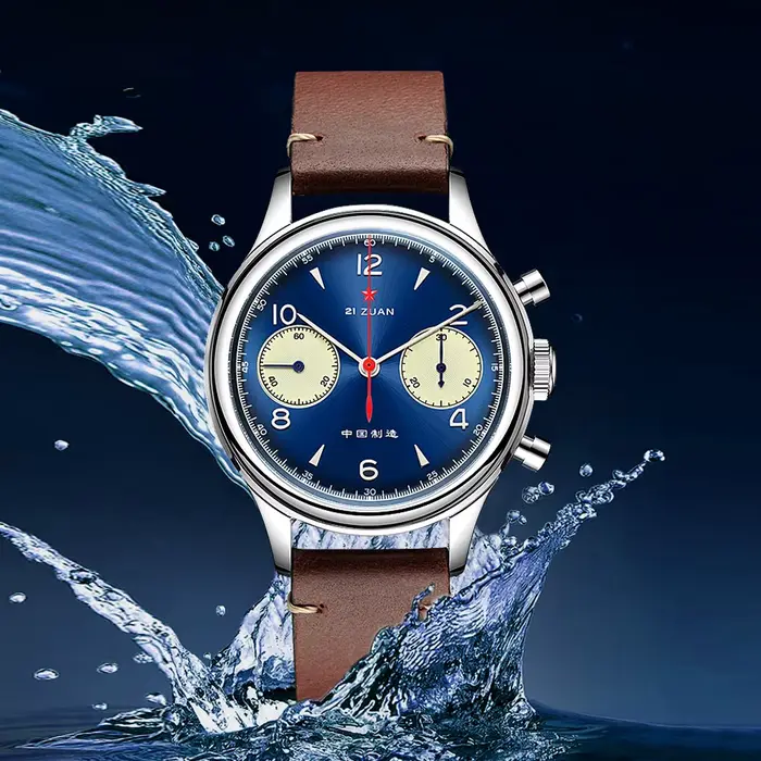 Montre à remontage manuel vintage Red Star pour homme, chronographe, mouvement de la mer, acrylique, saphir, bleu profond, horloge pilote avec col de cygne, 1963 occasion spéciale