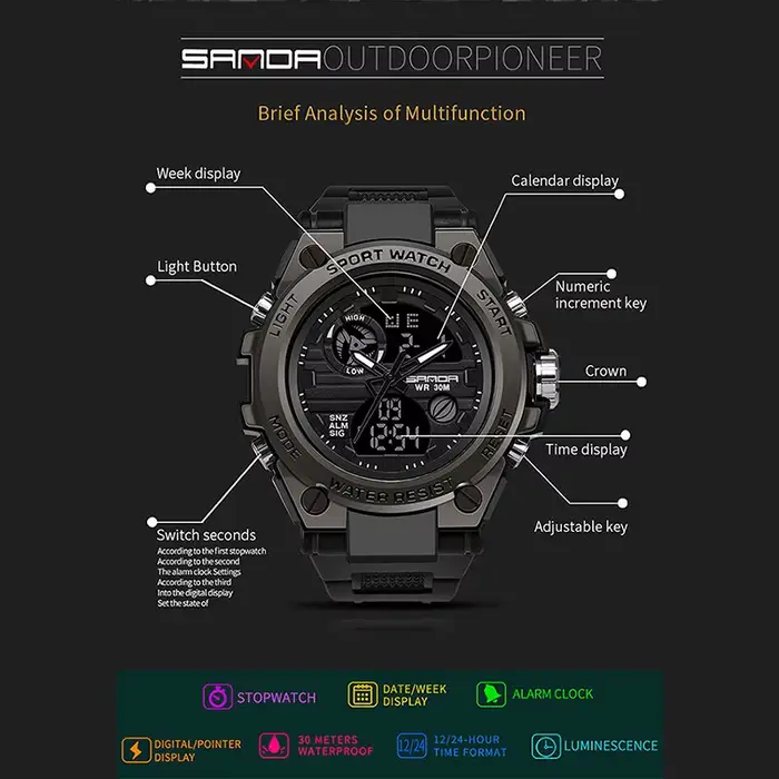 Montre-bracelet de sport étanche pour homme