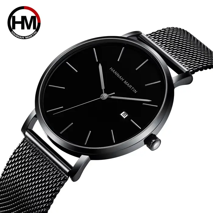 Montre pour hommes Hannah Martin marque mode acier inoxydable Date fonction luxe classique Ultra-mince minimaliste