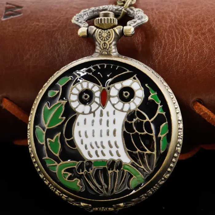 Montre de poche à Quartz en Bronze coloré hibou 3D Vintage et Steampunk pour femmes et hommes pour cadeaux d'anniversaire et de Noël