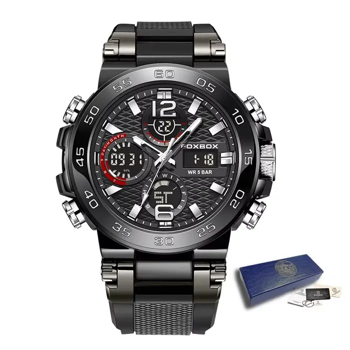 FOXBOX Top marque montre de sport pour homme Quartz numérique militaire montre-bracelet 50 M étanche