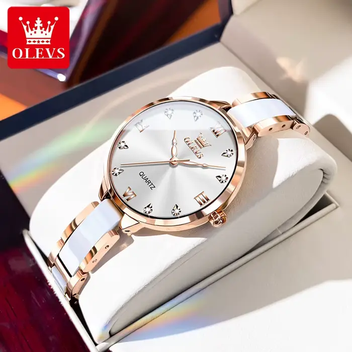 Montre femme OLEVS 5872, élégante et originale, montre de soirée pour femmes, bracelet en acier et c