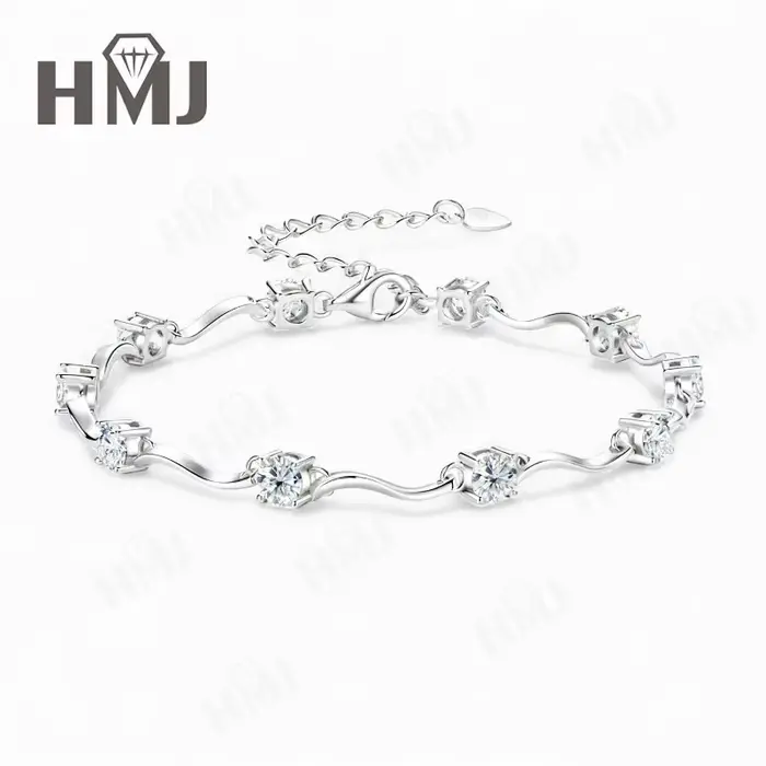 Bracelet Moissanite avec Moissanite ronde blanche 3CT D, plaqué argent 925, blanc, jaune, or Rose, p