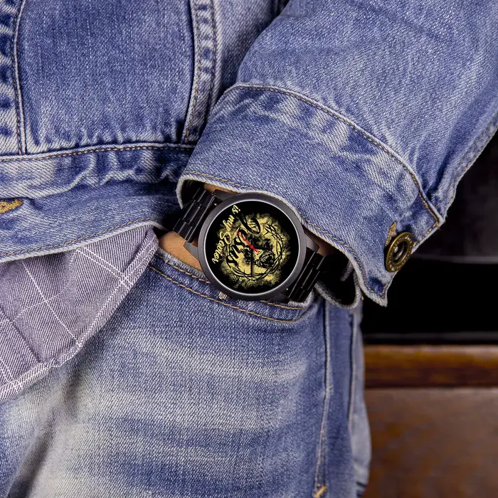 Montre-bracelet à quartz en édition limitée pour homme avec finition UV et bracelet en cuir véritable occasions spéciales et célébrations religieuses