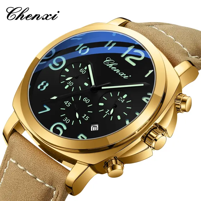 CHENXI 2025 Nouvelle Montre Homme de Luxe en Cuir Tendance Décontractée, Multifonction, Quartz, Étan