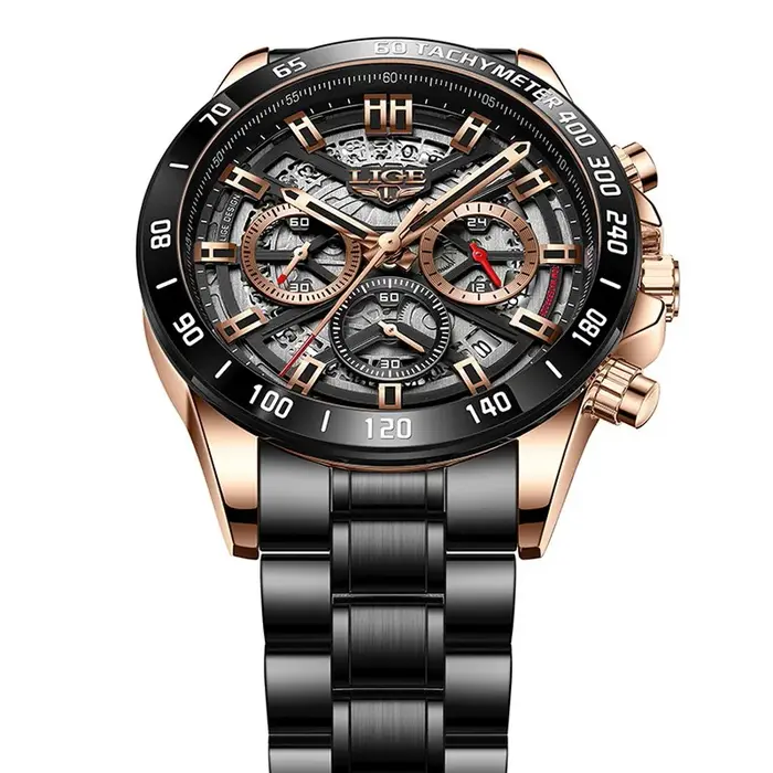 LIGE-Montre-bracelet à quartz étanche pour homme, chronographe de sport, creux, marque supérieure, luxe, nouveau, 2024