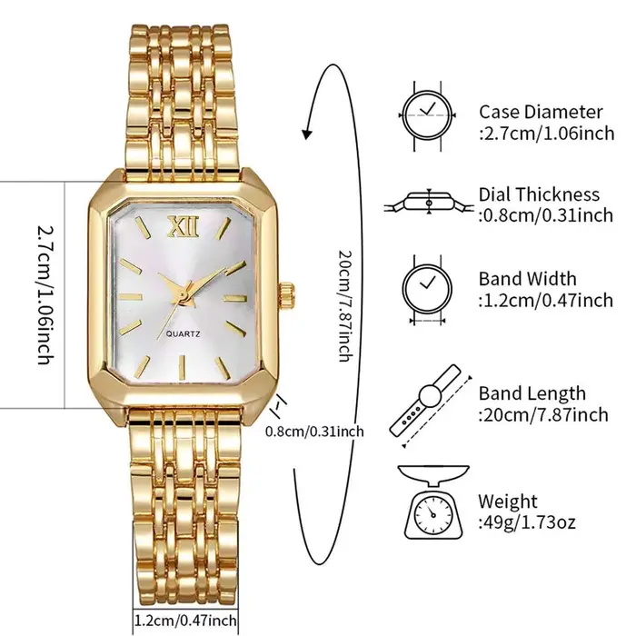 Montre à Quartz Rectangulaire pour Femmes Accessoire Mode Élégant Bracelet Alliage Précision Horlogère Occasions Spéciales